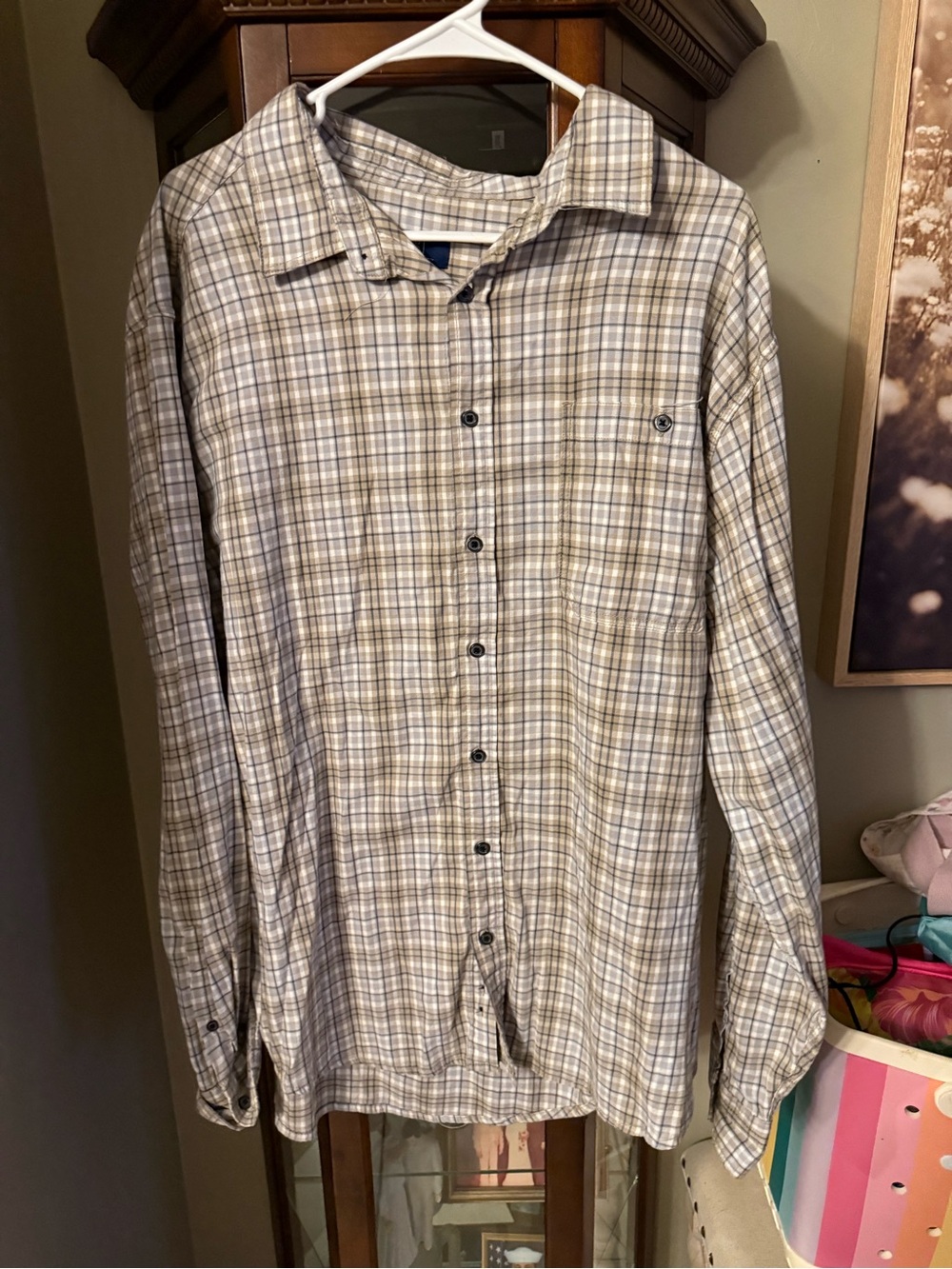 Bundle Wrangler, Chaps Men's White & Blue Plaid Casual Button-Down Shirts - Picture 3 of 4